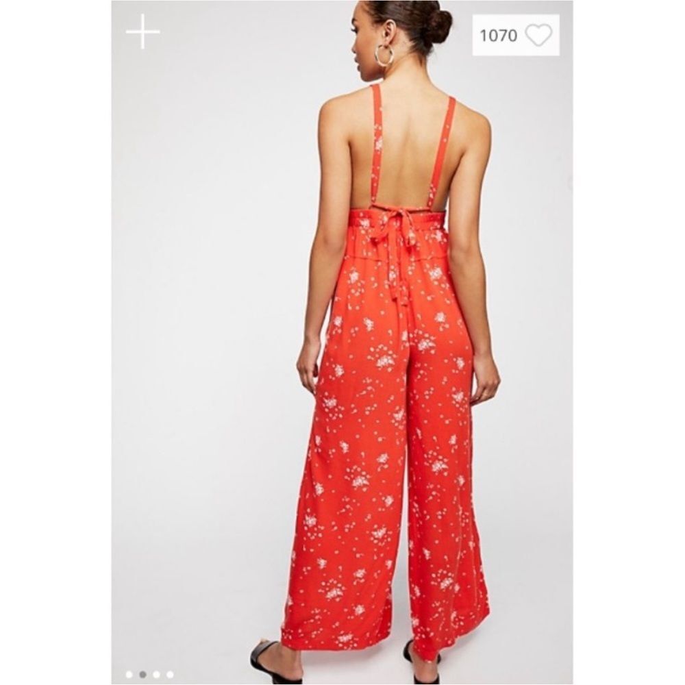 Free People Festive Orange Sweet In The Streets Overalls NWT Size XS Coastal - Picture 2 of 16